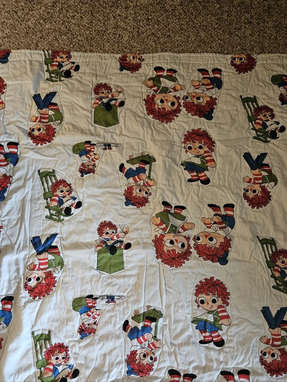Vintage Handmade Raggedy Ann and Andy Quilt